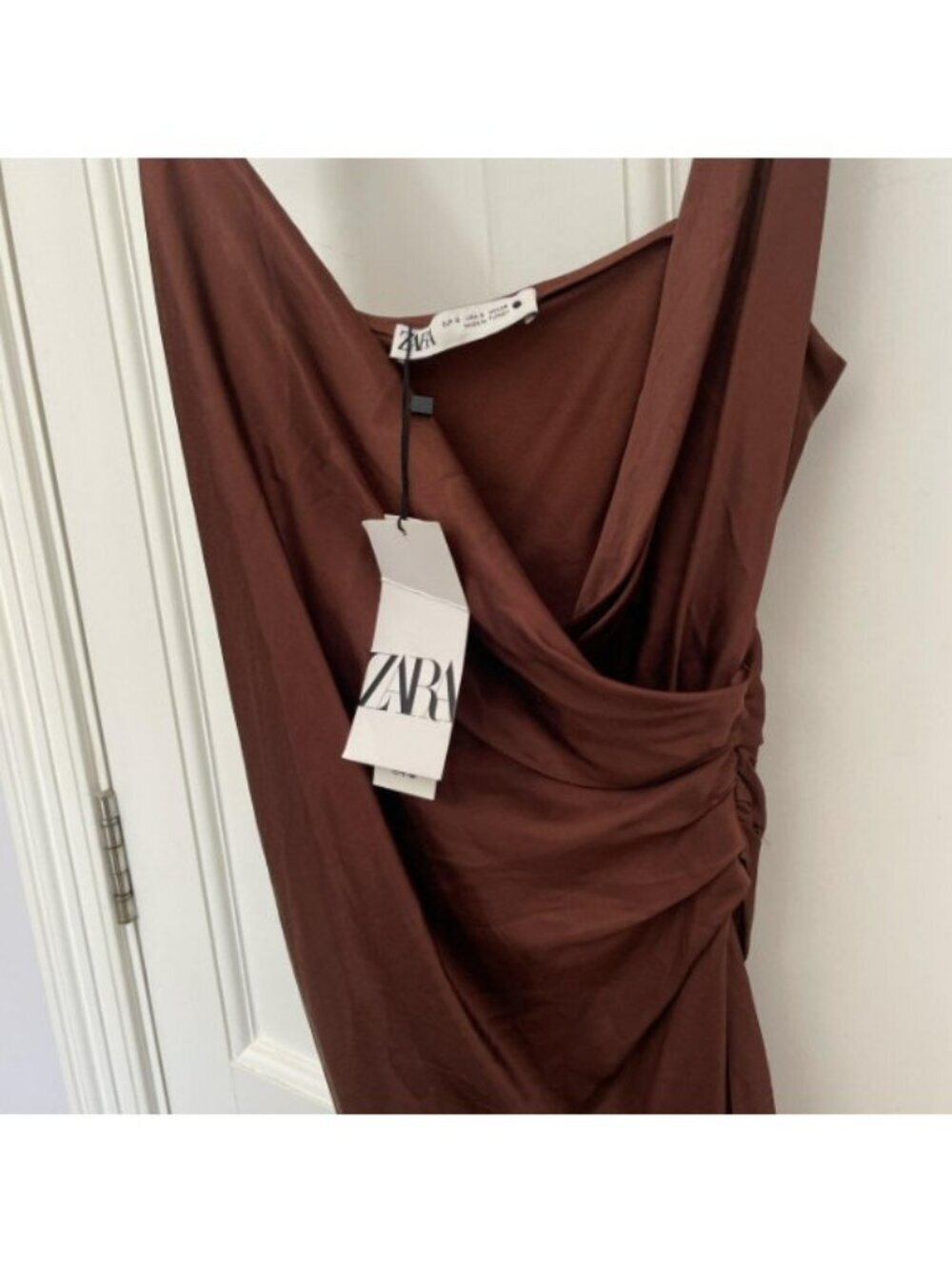 Zara Brown Strappy Satin Dress Size L 4437/253